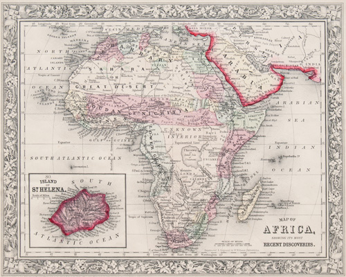 Map of Africa, showing its most recent discoveries
(inset map of the Island of St. Helena)  1862